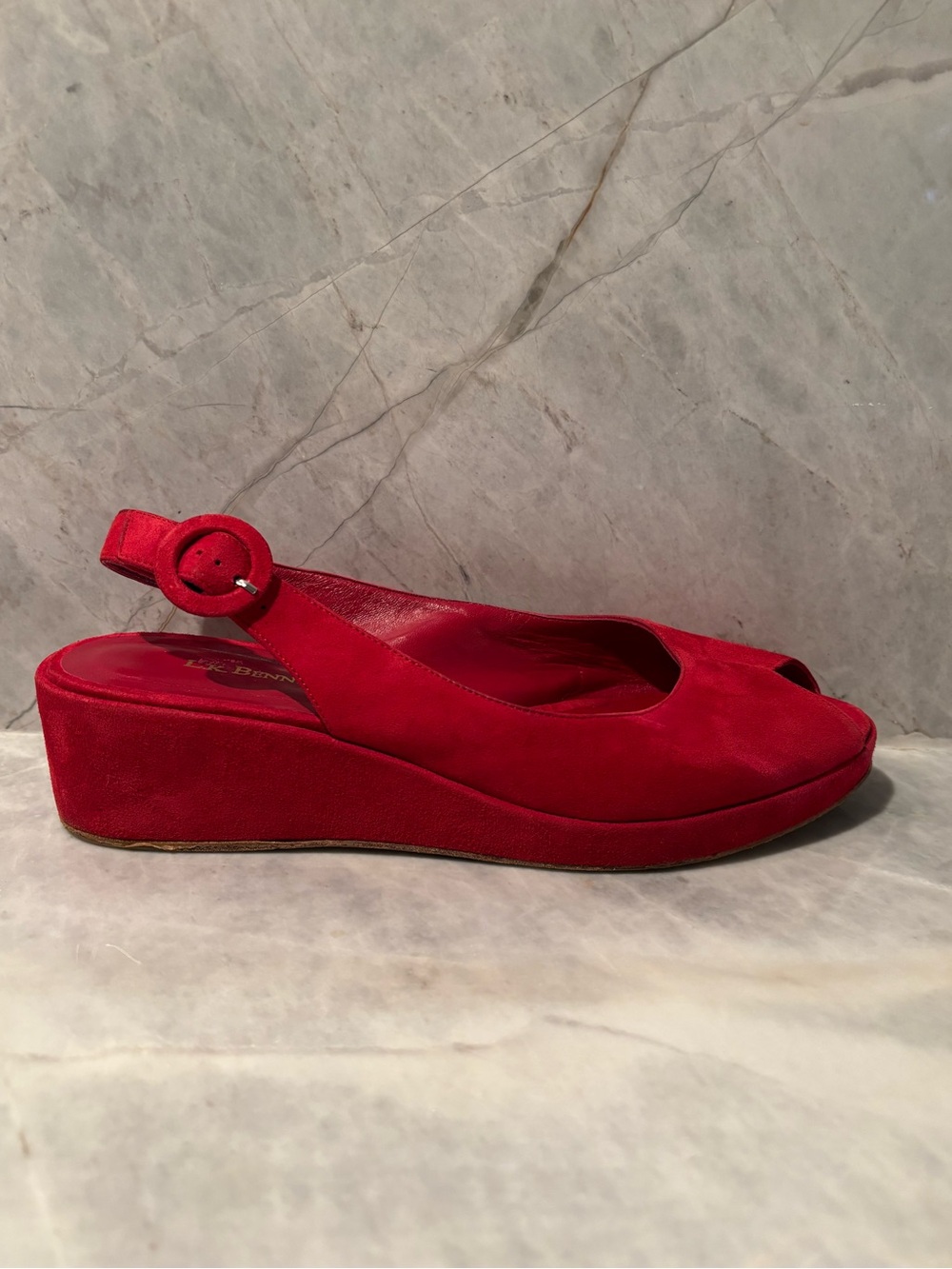 LK Bennett red suede peep toe wedge size 39